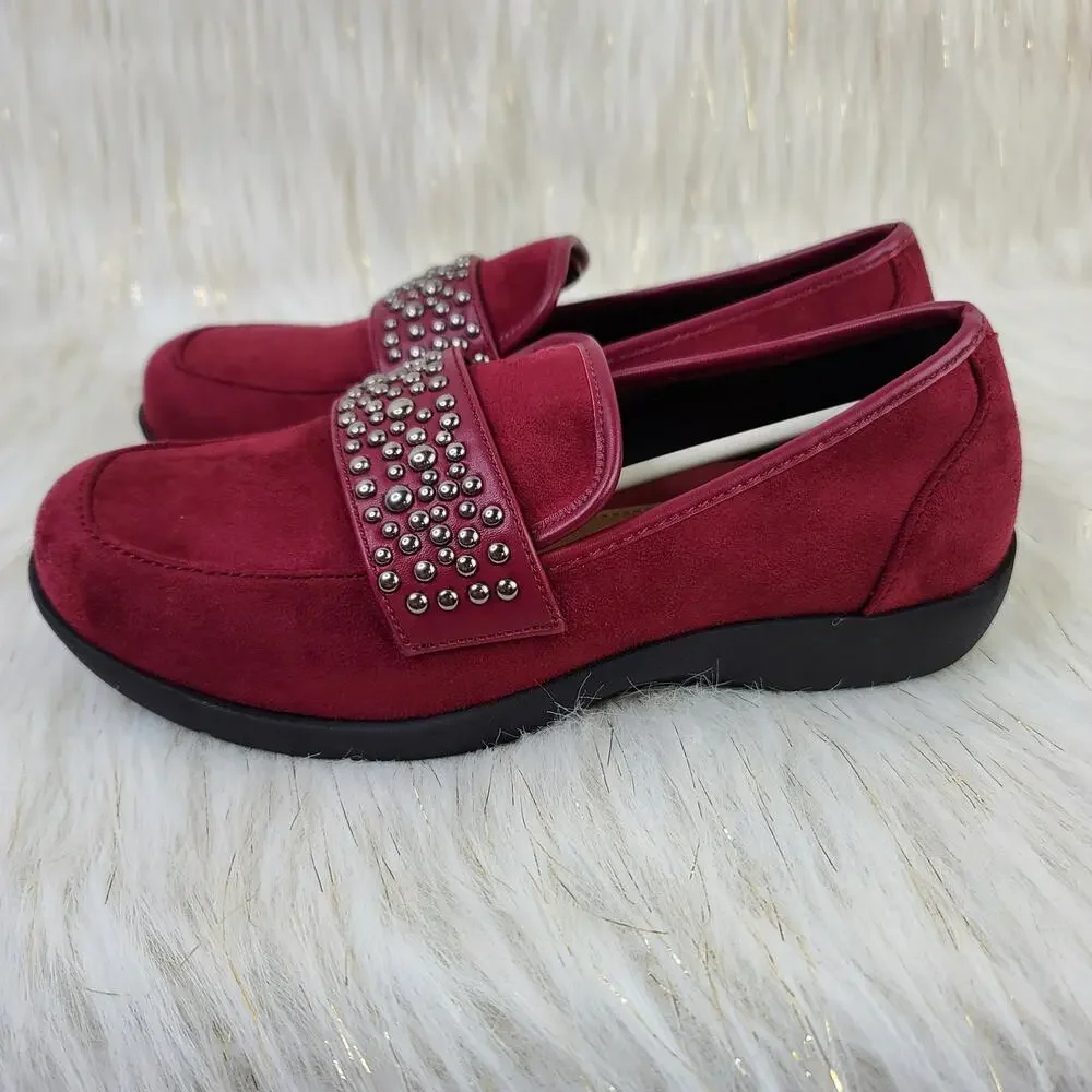 New Comfortview Garland Red Faux Suede Slip On Loafers Size 7M